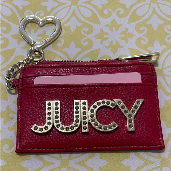Juicy Couture Handbags - Juicy Couture Red Card Holder /Wallet Zip Top with Heart Charm NWOT Blingy Logo!